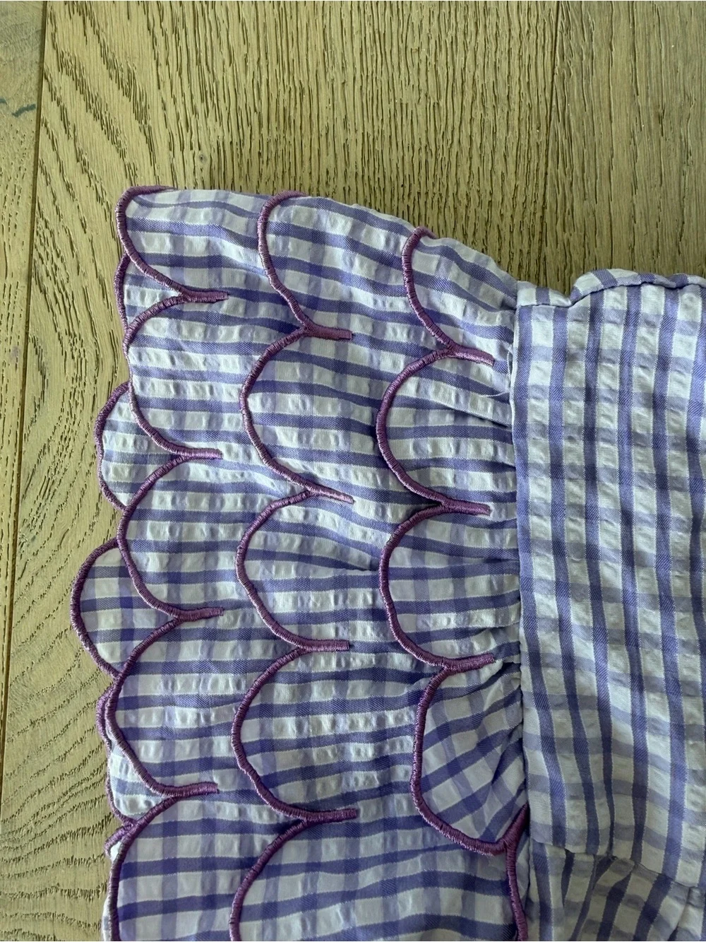 Shop the Mint Girls Gingham Dress with Scallopped Sleeve Purple Size 14/16